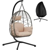 Eiförmiger Hängesessel Mit Gestell, Hängematte, Wetterfestes Kissen, 130 Kg Tragkraft, Geeignet Für Garten Und Terrasse (beige)