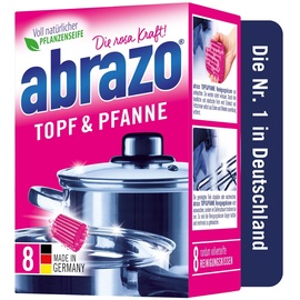 abrazo Topf & Pfanne | 8 Reinigungskissen für Töpfe, Grill & Backofen, Spülschwamm mit veganer Pflanzenseife, Küchenschwamm, Reinigungsschwamm