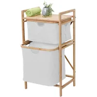 Wäschesammler HWC-B56, Regal Wäschesortierer Wäschekorb Badregal Aufbewahrung, Bambus 84x44x34cm 72l - creme-weiß