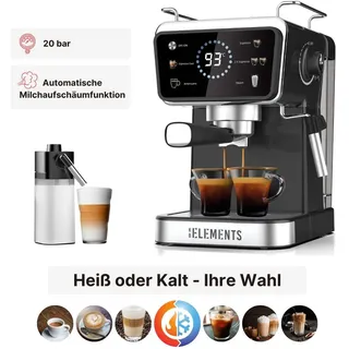 KB Elements Siebträgermaschine, automatische Milchaufschäumfunktion, Espresso freddo Funktion, 20 bar - Schwarz