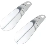 16cm Edelstahl Schuhlöffel, Schuhanzieher Klein Schuhlöffel Kurz aus Metall Gewölbtes Design mit Aufhängelöchern, Silber Kurzer Schuhschuhschuh aus Edelstahl mit hängendem Loch für Herren Damen - Einheitsgröße