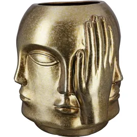 Casablanca by Gilde GILDE Vase Blumenvase aus Keramik - Gesichtsvase Nichts sehen hören Sagen - wasserdicht europäische Herstellung - Farbe: antik Gold Höhe 23 cm
