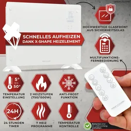 ProfiCare ProfiCare® Elektroheizung mit Glasfront & X-Shape Heizelement | mobiler Heizkörper auch für Wandmontage geeignet | Konvektor mit 2 Heizstufen | ... | Schwarz