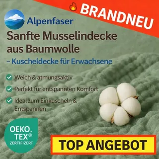 AlpenfaserTM Sanfte Musselindecke Kuscheldecke Erwachsene & Kinder aus Baumwolle: Grün