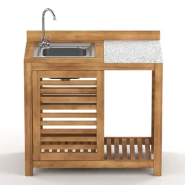 home24 Gartenspültisch / Akazie Massiv | Beige - Braun/Weiß/Grau