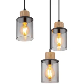 GLOBO Pendellampe 4-flg. 62 cm schwarz Holz Rauchglas