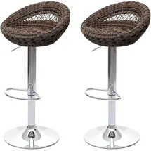 Mendler 2er-Set Barhocker höhenverstellbar drehbar In-/Outdoor Poly-Rattan verchromt Braun