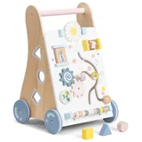 Navaris Lauflernwagen Baby Activity Wagen - Holz Lauflernhilfe mit Spielelementen - Spielwagen Laufwagen Holzspielzeug ab 12 Monaten - beige bunt