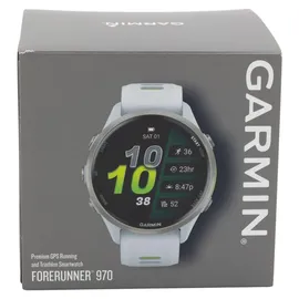 Garmin Forerunner 970 Steinweiss/Titanium Titan mit Silikon-Wechselarmband 22 mm Steinweiss/Transparent Amp Yellow