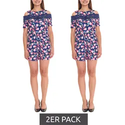 2er Pack melrose Jumpsuit ansprechender Damen Overall im Blumen-Muster 25315223 Blau/Bunt - 44