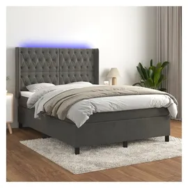 vidaXL Boxspringbett mit Matratze & LED Dunkelgrau 140x200 cm Samt