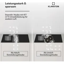 Klarstein 2-in-1 Kochfeld mit Dunstabzug Integriert, Induktionskochfeld mit Dunstabzug für Kücheninsel, Kochfeld mit Integriertem Dunstabzug 90cm,