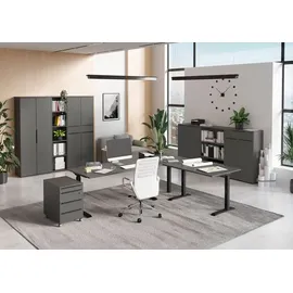 Germania Schreibtisch grafit rechteckig, C-Fuß-Gestell schwarz 140,0 x 80,0 cm