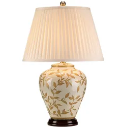 Designleuchte Tischleuchte Beistellleuchte Blatt Dekor Porzellan Creme H 62 cm