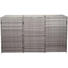 Mendler 3er-Mülltonnenverkleidung HWC-E25, Mülltonnenbox Mülltonnenabdeckung, Poly-Rattan 3x120l ~ grau