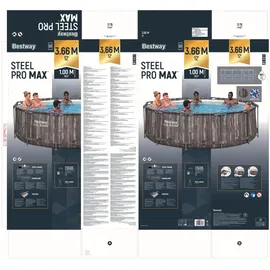 BESTWAY Steel Pro Max Frame Pool Set 366 x 100 cm holzoptik inkl. Filterpumpe