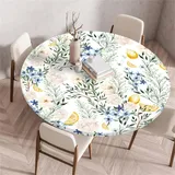 Morbuy Outdoor Tischdecke Rund Blume Drucken Wasserdicht Elastisch Tischdecken Abwaschbar Küchentisch Tischtuch mit Gummizug für Garten Draussen Dekoration (Durchmesser 60cm,Blume W)