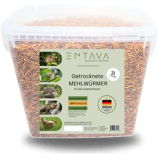 ENTAVA getrocknete Mehlwürmer Premium Qualität - Insektensnack Vögel, Fische, Koi, Schildkröten, Nager, Reptilien, Vogelfutter, Wildvögel, Igelfutter (3 Liter (500g))
