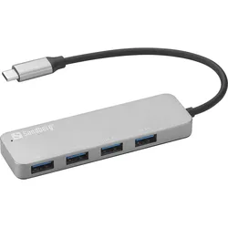 SANDBERG USB-C to 4 x USB 3.0 Hub SAVER - USB 2.0 Type-C - USB 3.2 Gen 1 (3.1 Gen 1) Type-A - Silber - Aluminium - 1 Stück(e) - 120 mm