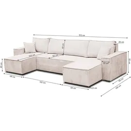 venasi Ecksofa U-Form mit Schlaffunktion und Bettkasten 3-Sitzer Grau