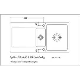 Villeroy & Boch Siluet 60 R flat crema Keramikspüle Excenterbetätigung 980 x 490 mm