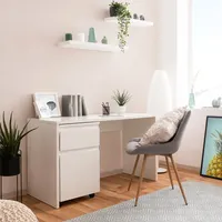 Homestyle4u Schreibtisch Weiß Rollcontainer Bürotisch Computertisch Büro - Weiß