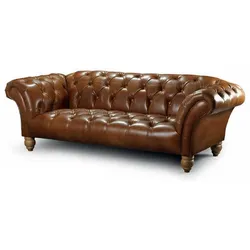 Casa Padrino Luxus Chesterfield Echtleder 2er Sofa Braun 207 cm