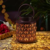 LED Solar Laterne mit Blattmuster Gingko Motiv für Außen Gartenlampe mit Fächer Muster für Terrase Balkon Schatten Laterne Solarlampe Gartenleuchte (lila)