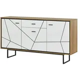 Quartier Sideboard Brolo Eiche Cleveland Nachbildung weiß Hochglanz schwarz B/H/T: ca. 167x90x40 cm - holzfarben