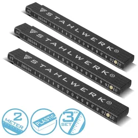 STAHLWERK Zollstock 3er Set Schwarz 2 m