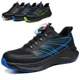 POYLONU Sicherheitsschuhe Herren Leicht Atmungsaktiv Arbeitsschuhe Drehverschluss Schnürsenkel Sportlich Stahlkappenschuhe Arbeits Sneaker Blau Größe 44 - 44 EU