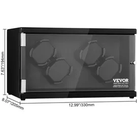 Vevor Uhrenbeweger, Automatik-Uhrenbeweger, Watch Winder, Uhrenbeweger für Automatikuhren, Automatischer Uhrenbeweger mit Platz für 4 Uhren, LED Beleuchtung, Max. 20 cm Riemenlänge Schwarz