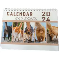 curfair Monatlicher Katzenkalender, kein Ausbluten, Papier, 2024, Hintern, Januar bis Dezember, dicker Zeitplaner, Neujahr, Heimbüro, Wand, Kätzchen, Arsch, lustiger Gag, Weiß