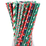 200 Stück Weihnachtspapier-Trinkhalme, 197 * 6 mm Weihnachts-Papierstrohhalme, Weihnachtspapierstrohhalme, für Weihnachten und Neujahr, Cocktails, Blasen, Tee, Milchshake, Neujahr, Party