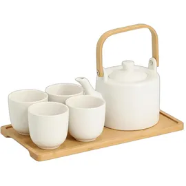 Zeller Tee-Set 6-tlg. Steingut/Bambus weiß