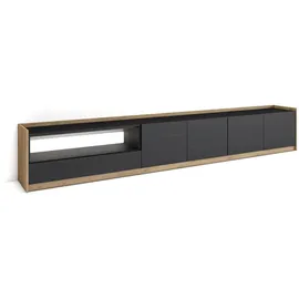 SKRAUT HOME Lowboard 310x50x37 cm Schwarz Eiche Holzwerkstoff