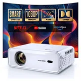 Aurzen Eazze D1 4K Mini Beamer mit Netflix, 5G WiFi Bluetooth, Autofokus/Keystone, Dolby Audio, Kompatibel mit Laptop/PC/Smartphone - Weiß