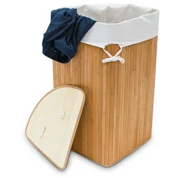 Relaxdays Relaxdays Eckwäschekorb Bambus, faltbare Wäschebox 60 l, platzsparend, Wäschesack Baumwolle, 65 x 49,5 x 37 cm, natur
