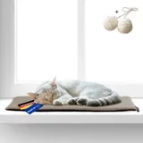 Rohrschneider ® selbstwärmende Katzendecke Fensterliege mit rutschfester Unterlage taupe 60 cm, 2 cm, 29 cm