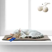 Rohrschneider ® selbstwärmende Katzendecke Fensterliege mit rutschfester Unterlage taupe 60 cm, 2 cm, 29 cm