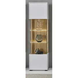 furn.design Vitrine, Weiß, Eiche, Metall, Nachbildung,Eiche, Uni, Holz Optik, 2 Fächer, Rechteckig, eckig, 48x180x38 cm, FSC 100%, Wohnzimmer, Wohnwände, Vitrinenschränke