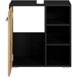 Badplaats - Badezimmer Badmöbel Neptunes 60cm Schwarz mit Eiche - Unterschra