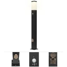 Grafner Wegeleuchte Aluminium 100 cm mit 2 Steckdosen und Bewegungsmelder schwarz anthrazit