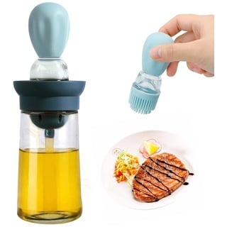 Ölflasche mit Pinsel Silikon, Ölflasche Silikonölbürsten, Silikon Transparent Grill 2 in 1 Bürste und Flasche, 6 oz Ölpinsel Küche mit Behälter für Küchenbacken BBQ