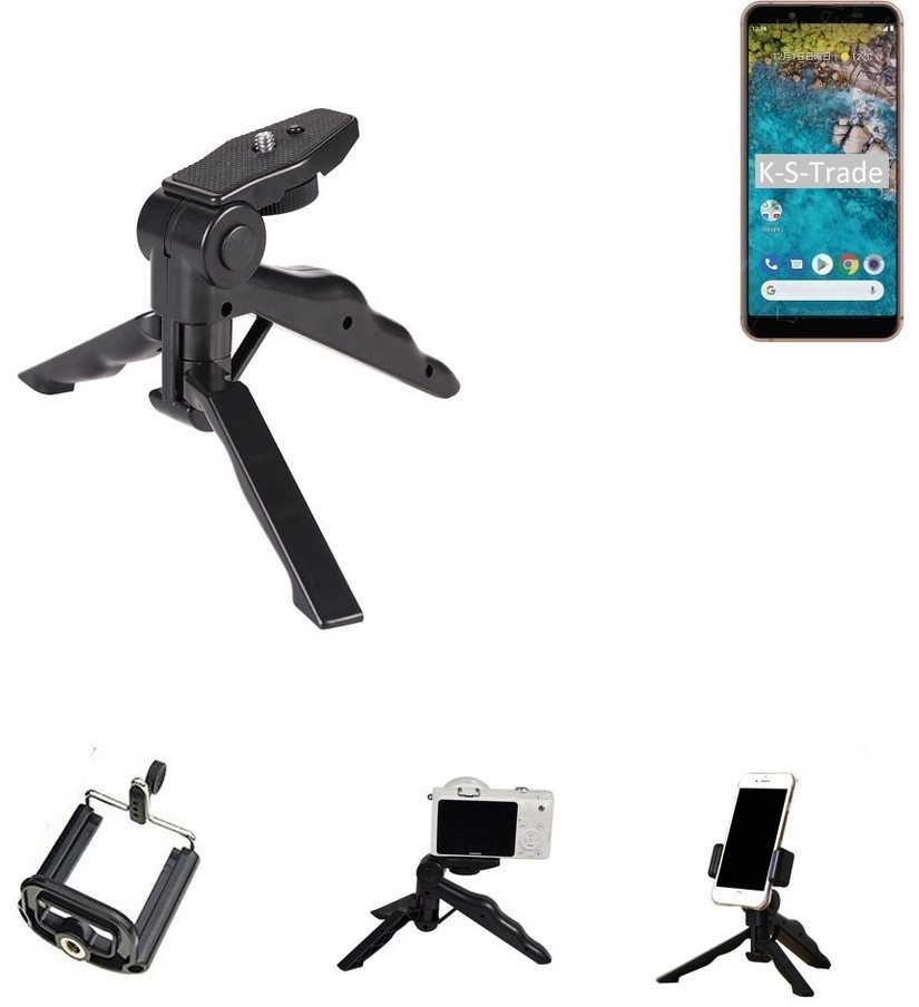 K-S-Trade für Sharp Android One S7 Smartphone-Halterung, (Stativ Tisch-Ständer Dreibein Handy-Stativ Ständer Mini-Stativ) schwarz