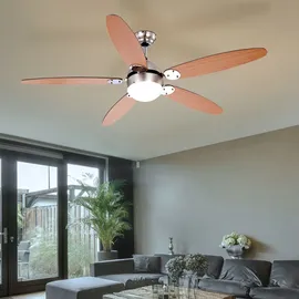 ETC Shop Rgb Led Deckenventilator Deckenlampe Vor Rücklauf 3 Stufen Zugschalter Fernbedienung dimmbar, Montage an Schrägen, 1x 4,8w 470lm warmweiß, Dxh 132 x 40,6 cm