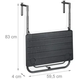 Relaxdays Balkonhängetisch klappbar, 3-fach höhenverstellbar, Tischplatte in Holz-Optik B x T: 59,5 x 36 cm, schwarz