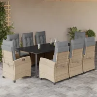 VidaXL 9-tlg. Garten-Essgruppe mit Kissen Beigemischung Poly Rattan