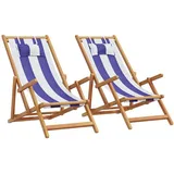 vidaXL Gartenstuhl Strandstühle 2 Stk. Klappbar Blau Weiß Stoff und Massivholz (2 St) blau