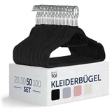 Blumtal 50 Stück Kleiderbügel aus Samt – Samt-Kleiderbügel, rutschfest, um 360° drehbar, platzsparend, hochwertig mit Krawattenklammer – Schwarz